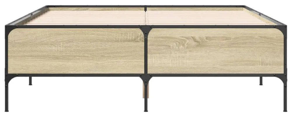 sonoma tölgyszínű szerelt fa és fém ágykeret 120 x 200 cm