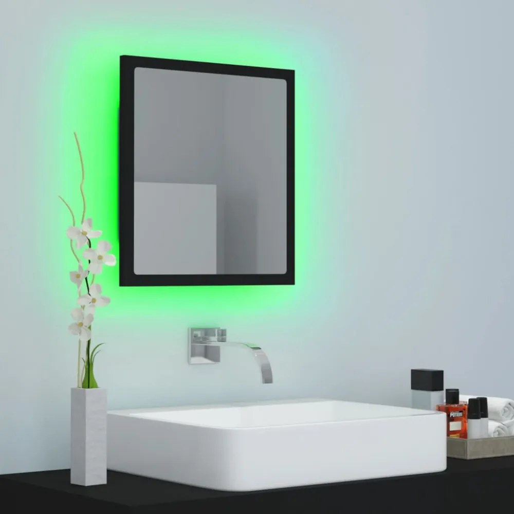 fekete akril LED-es fürdőszobai tükör 40 x 8,5 x 37 cm