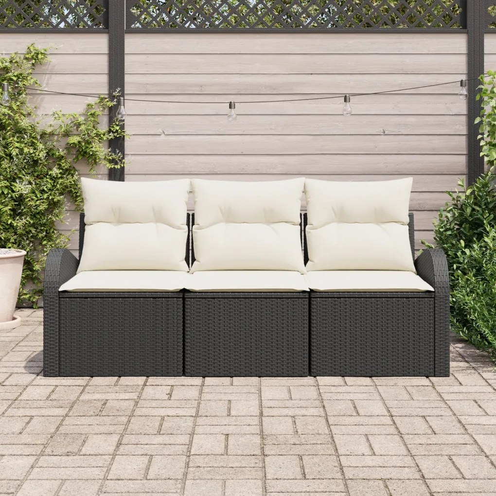 Kerti Kanapé Szett párnával 3 pcs Fekete és fehér Poli rattan