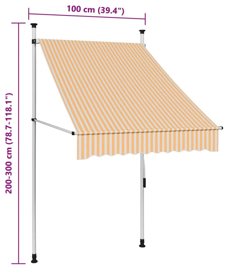 narancssárga-fehér csíkos kézzel feltekerhető napellenző 100 cm
