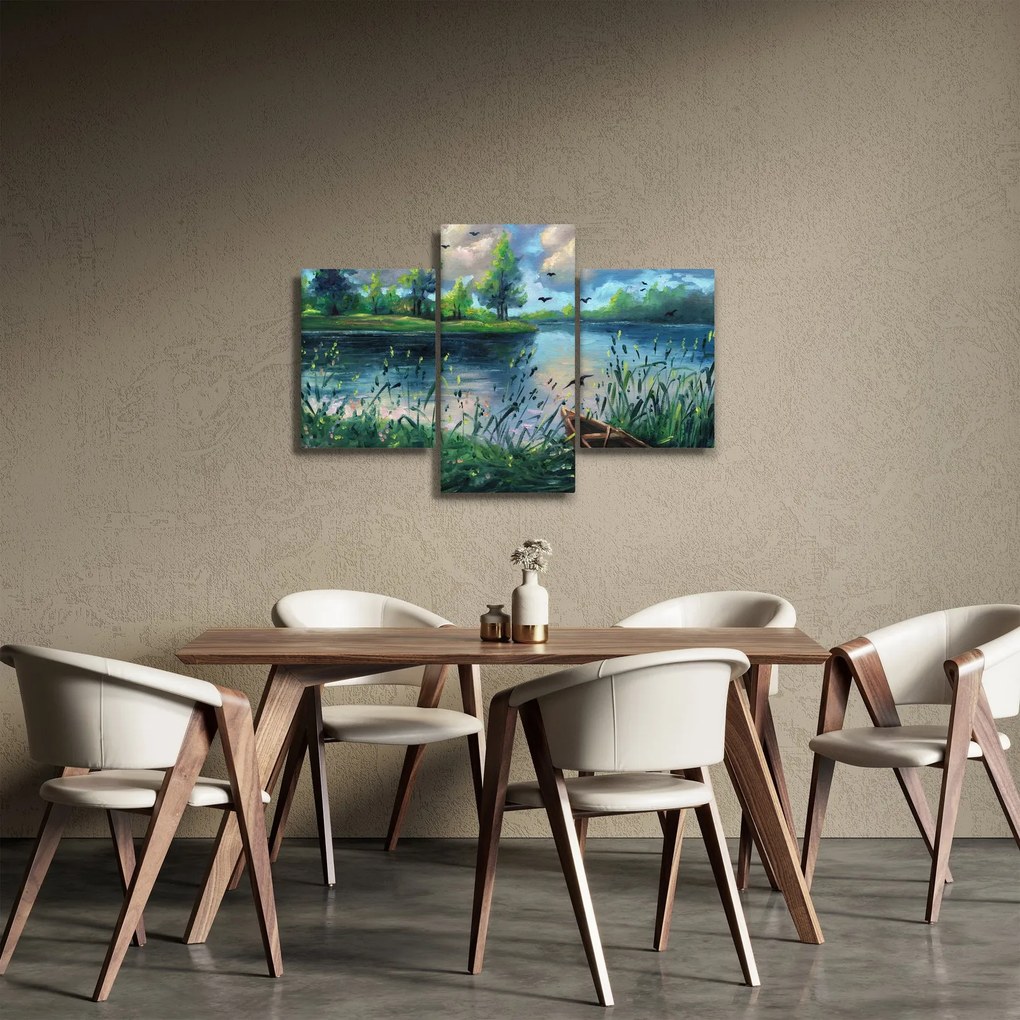 Kép - olajfestmény, Nyári este a tónál (90x60 cm)