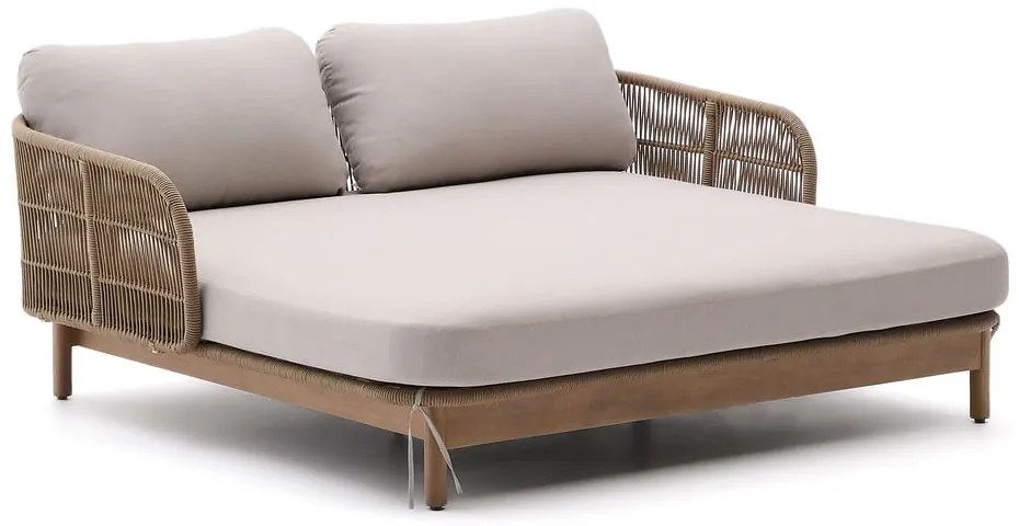 Krémszínű-natúr színű kétszemélyes tömörfa kerti napozóágy Catalina – Kave Home