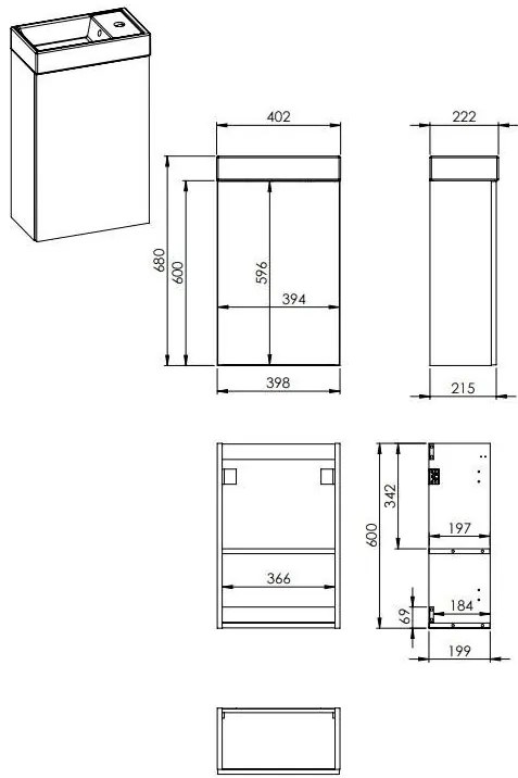 AREZZO design MINI 40 1 ajtós fehér (Fürdőszoba alsószekrény + mosdó)