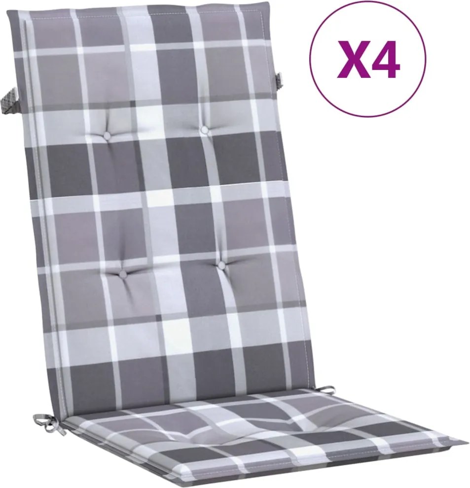 vidaXL 4 db szürke kockás szövet magas háttámlájú székpárna 120x50x3cm
