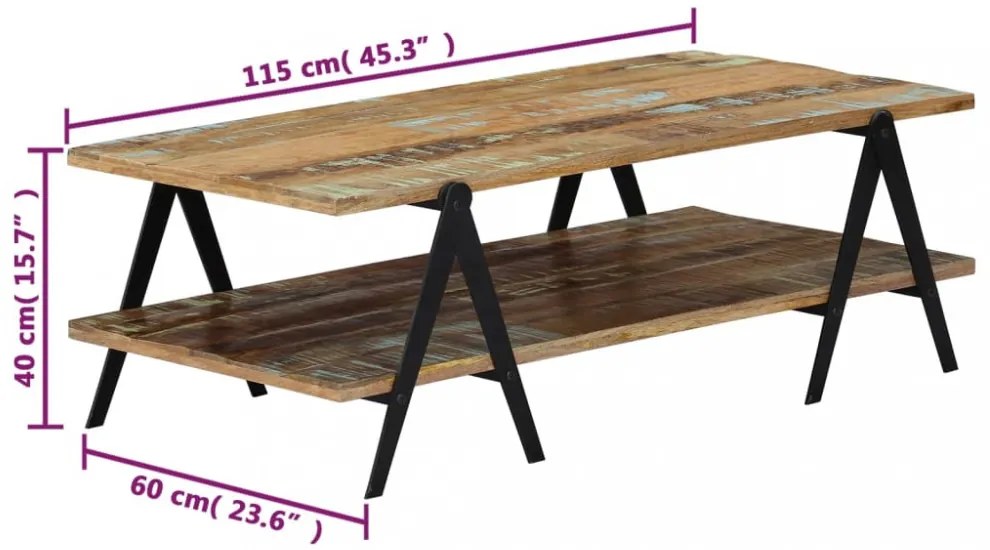 tömör újrahasznosított fa dohányzóasztal 115 x 60 x 40 cm