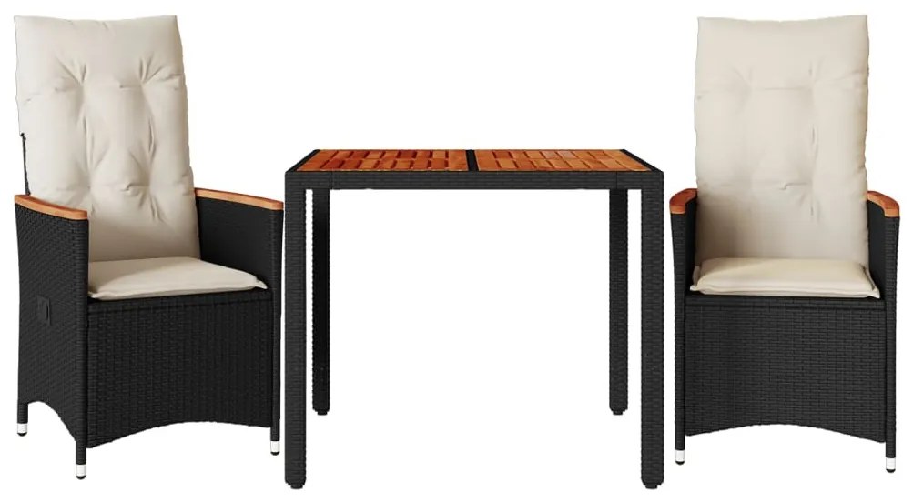 3 részes fekete polyrattan bisztrógarnitúra párnával