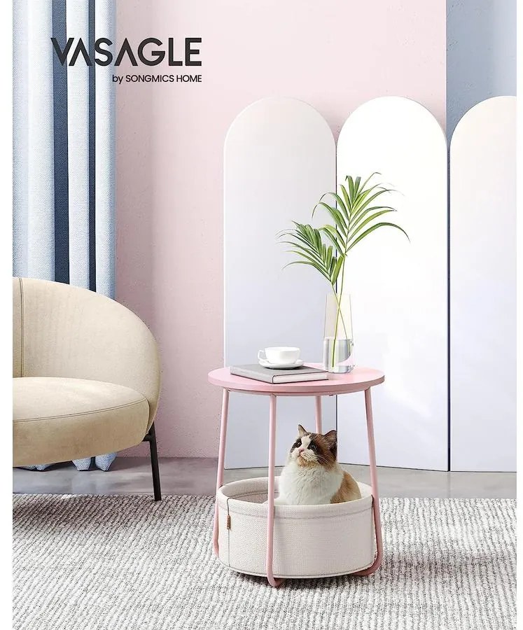 Kerek asztal, kis dohányzóasztal, pasztell rózsaszín-fehér