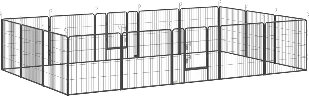 PawHut Kiskutya Játékkerítés, Kiskutya Játékkerítés 16 Rácsos, Egyenként 80x100 cm, Kert a Nagy, Közepes és Kicsi Kutyák Számára, Kiskedvencek Játszót