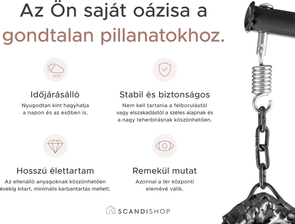 Fekete függőfotel KOKON állvány nélkül, világoszöld mintás párna