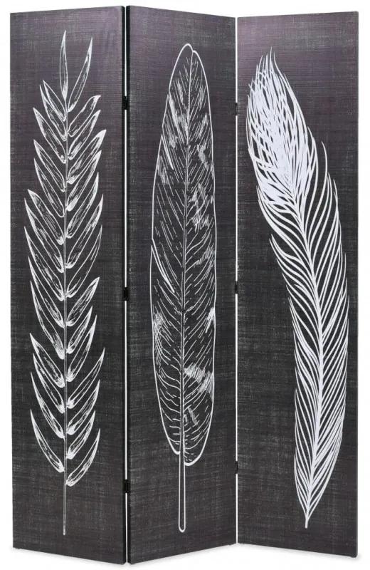 Fekete-fehér toll mintás paraván 120 x 170 cm