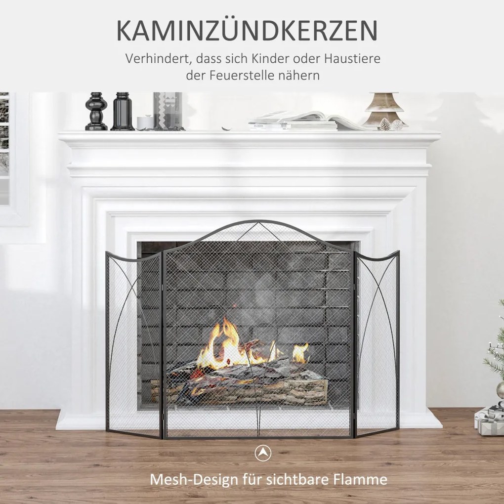 Kandallóvédő rács, összecsukható 3 panellel, fekete 126 x 76 cm