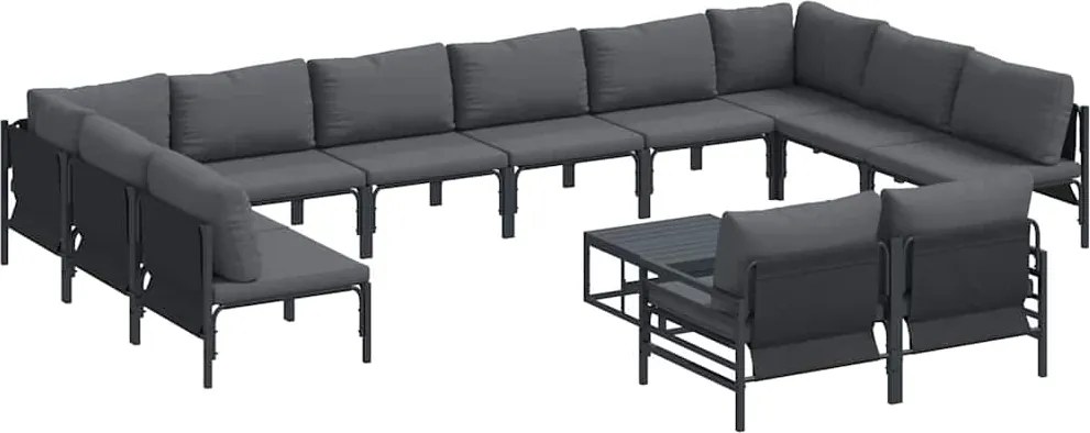 vidaXL Kerti Kanapé Szett párnával 13 pcs Fekete Acél