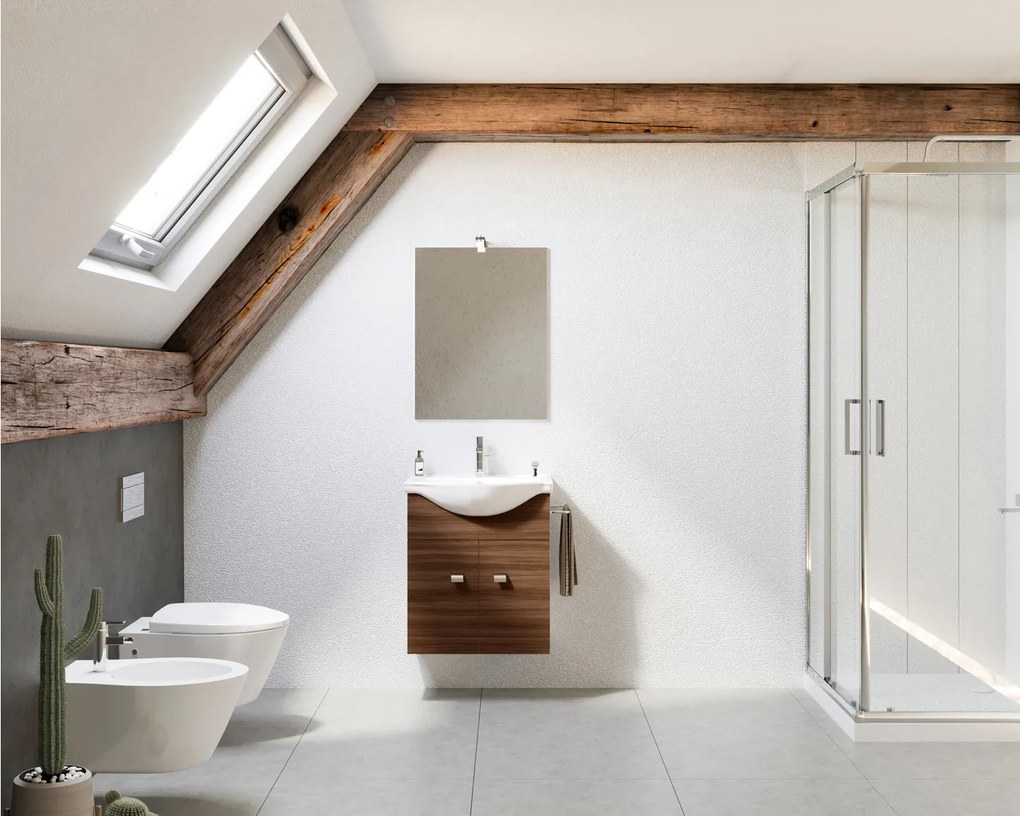 Zaffiro 55cm-es két ajtós fürdőszobaszekrény mokka tölgy + mosdó