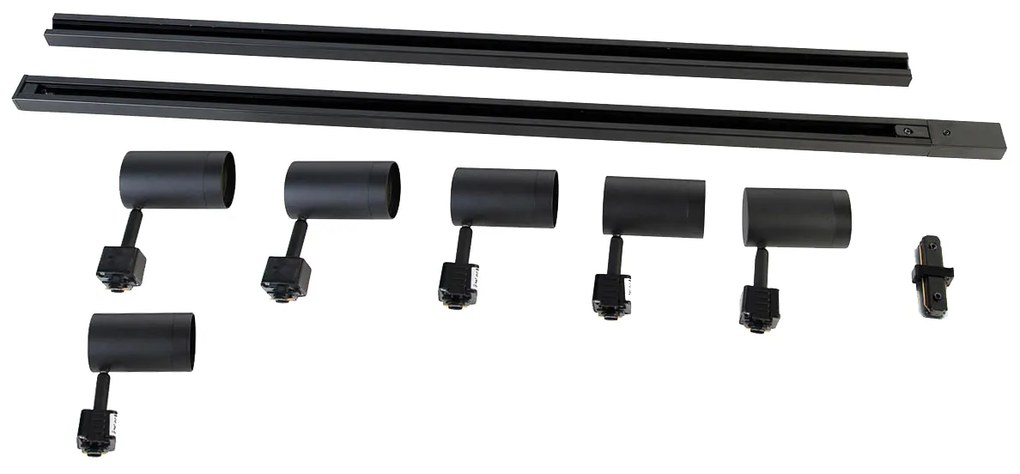 Modern sínrendszer 6 fekete spotlámpával, 1 fázisú, 200 cm - Iconic Jeana