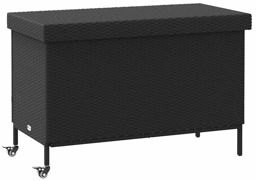 fekete polyrattan kerti tárolóláda kerekekkel 110x55x73 cm