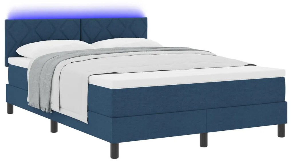 Box Spring Ágy Matraccal & LED Kék 160x200 cm Szövet
