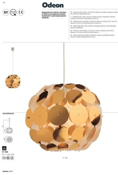 Redo 01-1508 - Csillár zsinóron ODEON 1xE27/42W/230V átm. 36 cm arany