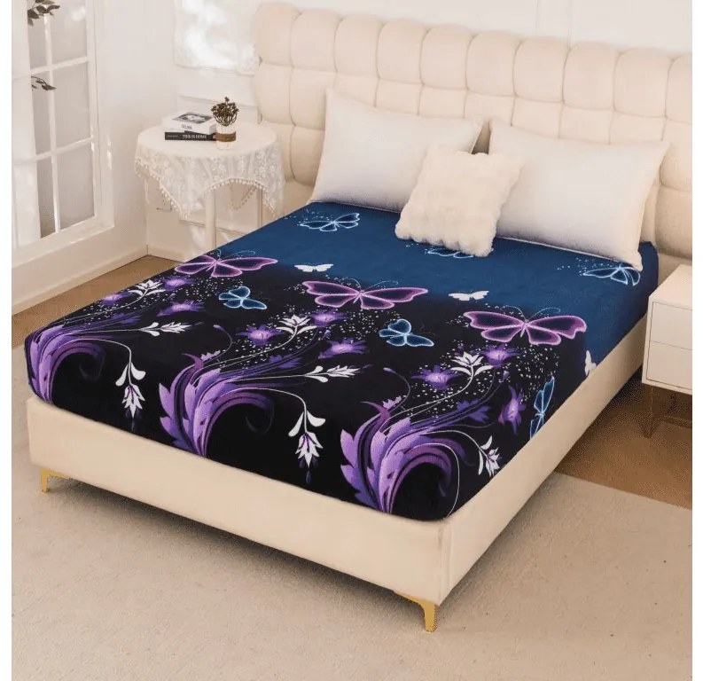 Mikroplüss lepedő VIOLET BUTTERFLY 200x200 cm sötétkék