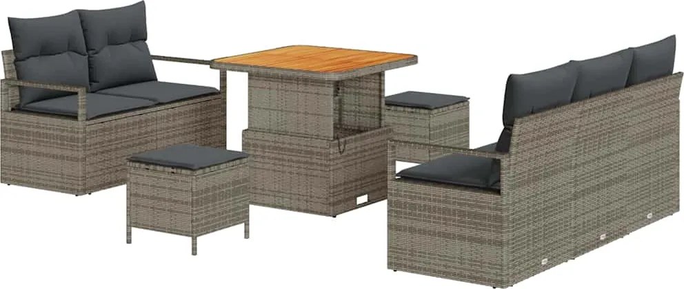 vidaXL Kerti Kanapé Szett párnával 8 pcs Szürke polirattan