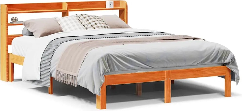 vidaXL viaszbarna tömör fenyőfa ágy matrac nélkül 140 x 190 cm