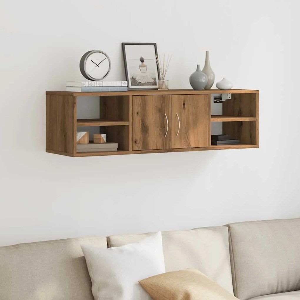 kézműves tölgy színű szerelt fa faliszekrény 101x30x29 cm