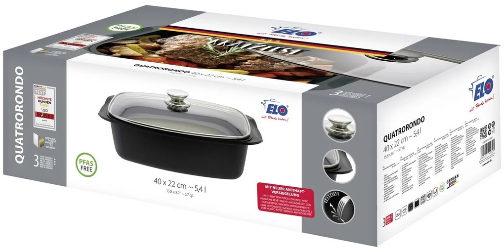 Elo 90932 Basic Sütőedény üveg fedéllelQuatrorondo 40 x 22 cm