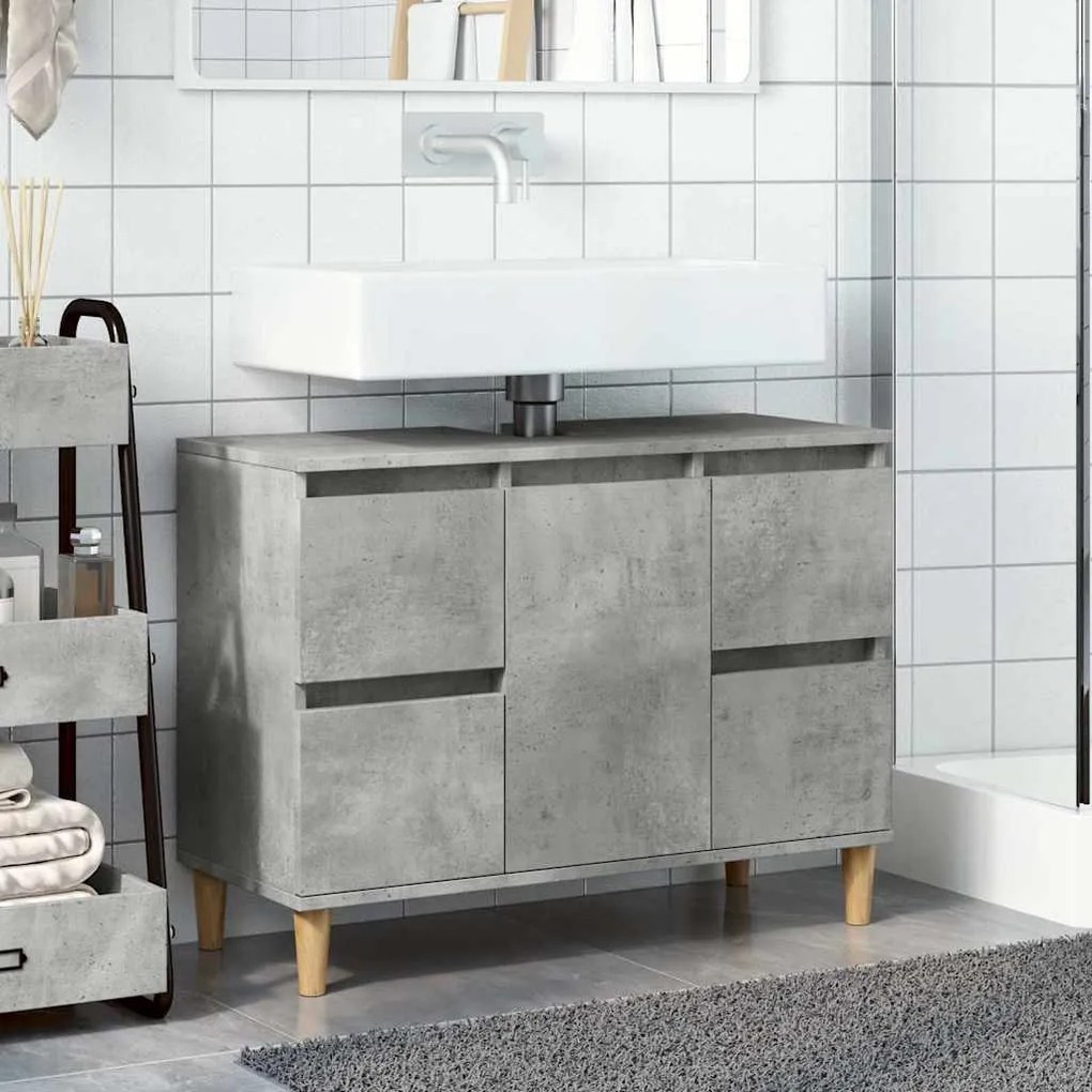 betonszürke szerelt fa mosdószekrény 80 x 33 x 60 cm