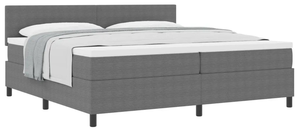 Boxspring ágy matraccal, világosszürke, 200x200 cm, kordbársony szövet