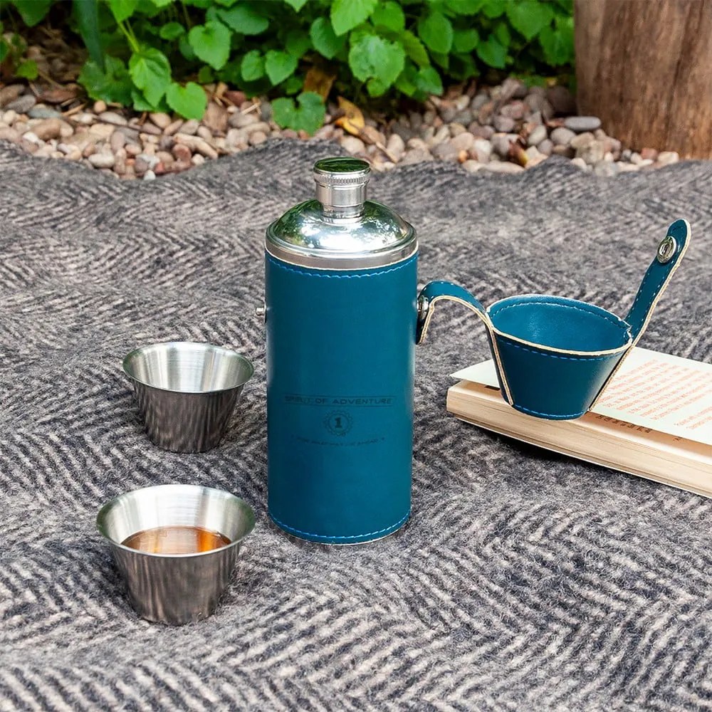 Sötétkék rozsdamentes acél laposüveg és röviditalos pohár készlet 3 db-os 220 ml Spirit of Adventure – Rex London