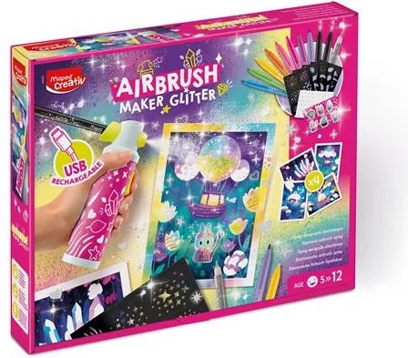 Kreatív festékszóró készlet, csillámos, MAPED CREATIV Airbrush Maker Glitter (IMAC906990)