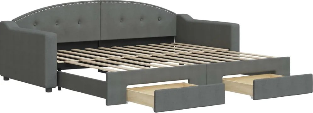 vidaXL sötétszürke kihúzható szövet heverő fiókokkal 90 x 200 cm