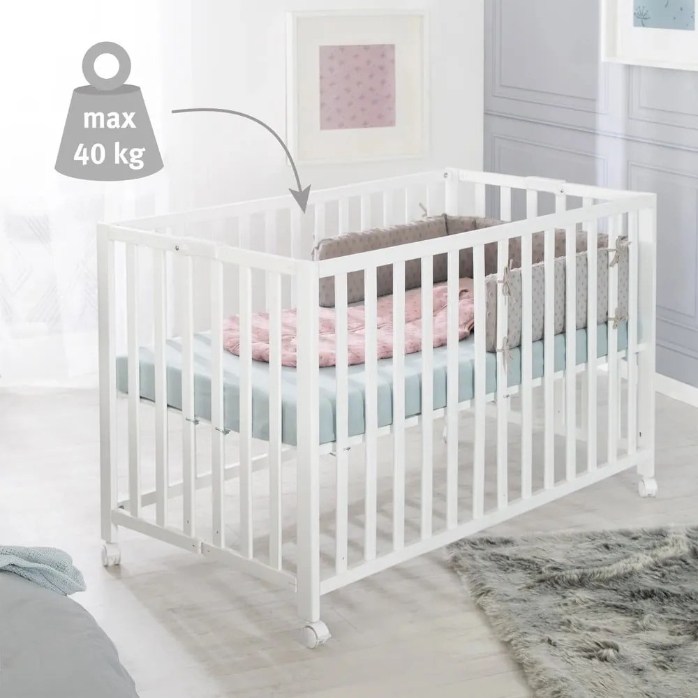 Fehér összecsukható gurulós babaágy 60x120 cm Fold up – Roba