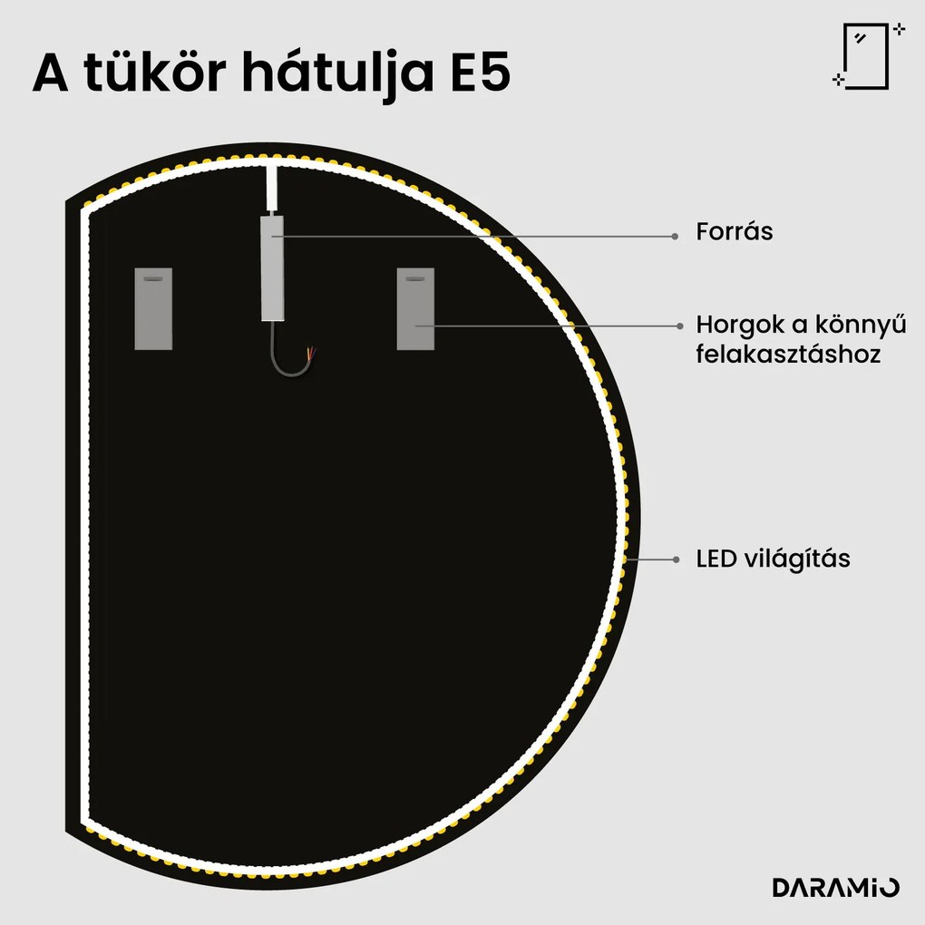 Félkör alakú tükör LED-világítással E5