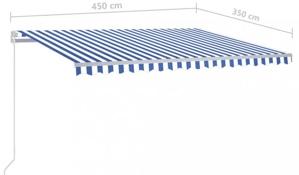 kék és fehér kézzel kihúzható napellenző 450 x 350 cm