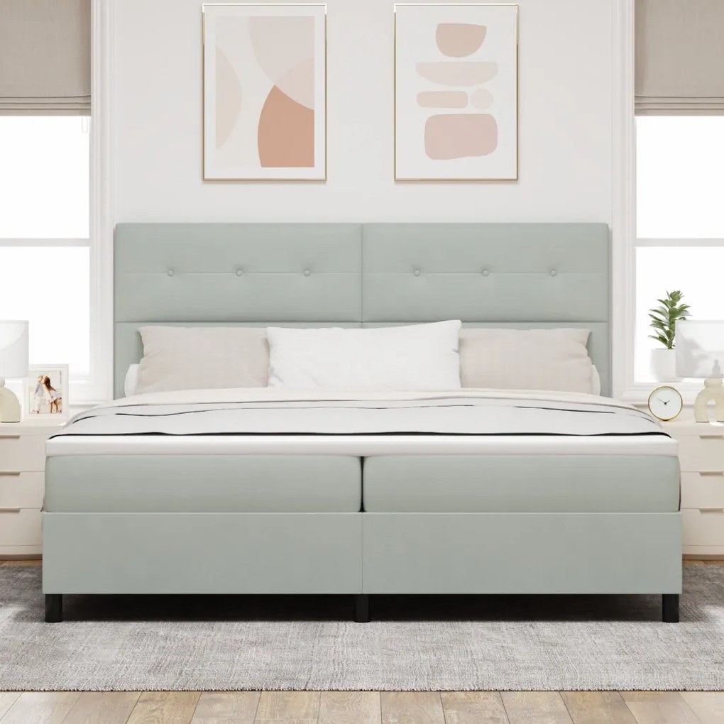 Bokszrugós Ágy Matrallel és LED Fénnyel Szürke 200x200 cm Bársony