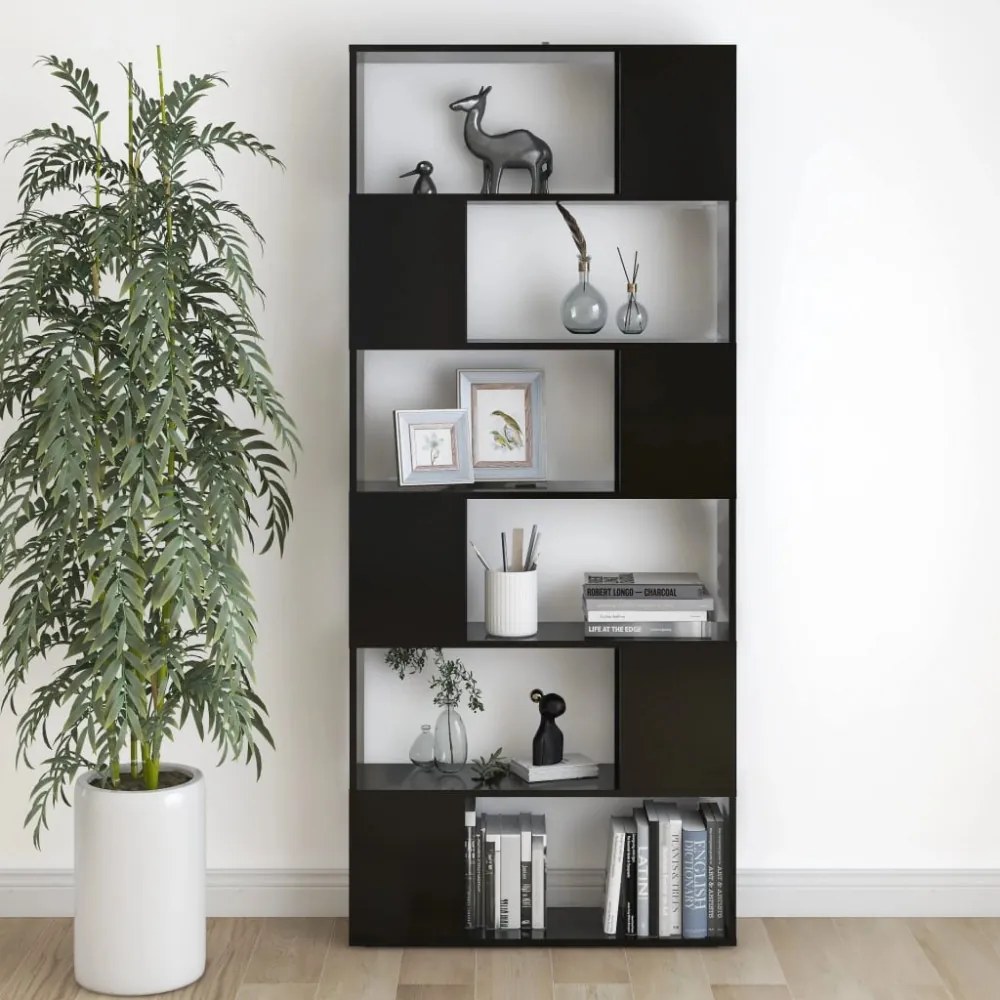 fekete szerelt fa térelválasztó könyvszekrény 80 x 24 x 186 cm