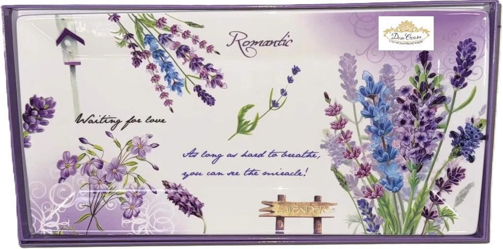 Porcelán tálca Levendula virágok 32,9 x 16 cm