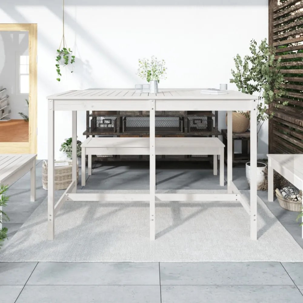 fehér tömör fenyőfa kerti asztal 159,5 x 82,5 x 110 cm