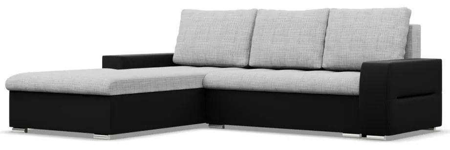 Toronto sarokkanapé, 2 ágyneműtartóval, fonott + műbőr, baloldali, szürke - fekete