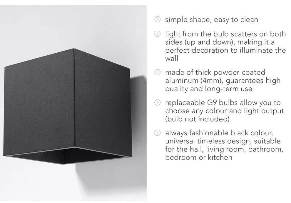 Geo fekete falilámpa - Sollux
