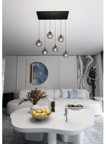 Csillár zsinóron COSMO 6xE14/10W/230V fekete/szürke