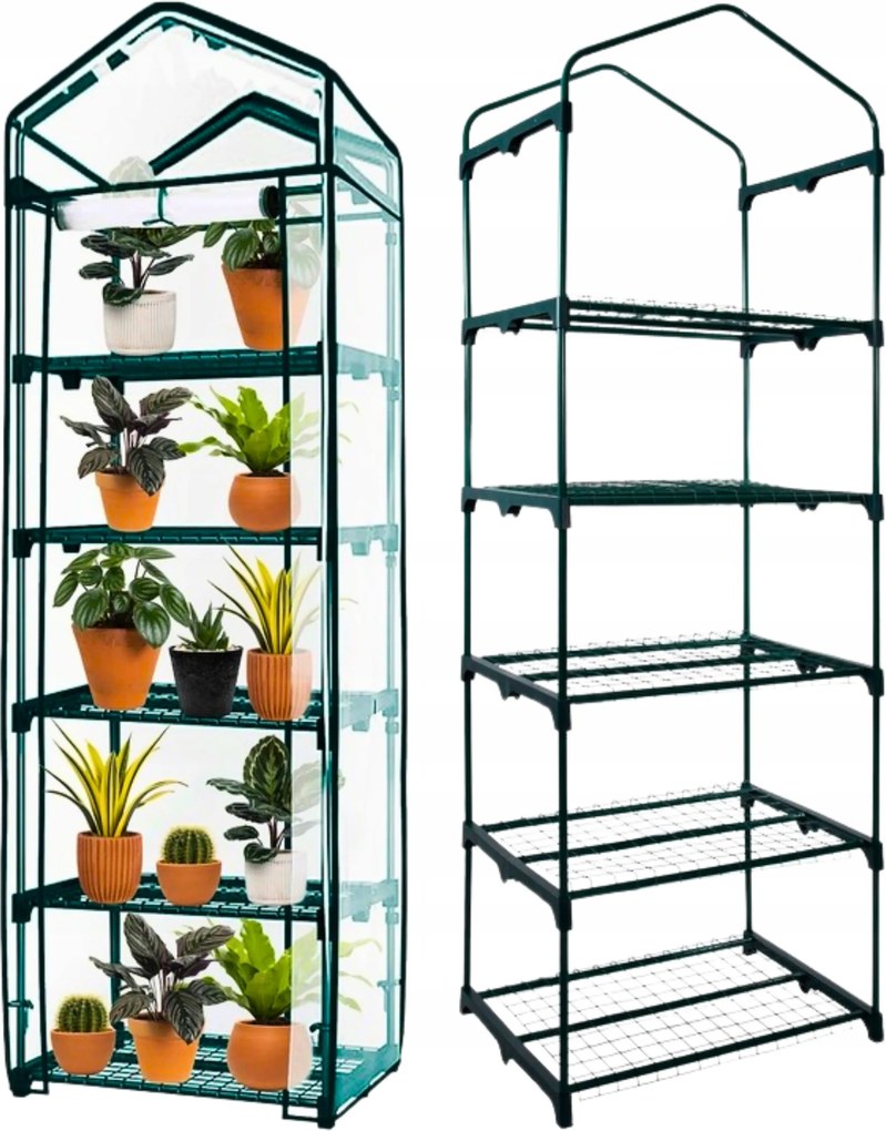 Mini Kerti Erkély Üvegház 5 Polc Függőleges Fólia 190x70x50 cm Abiko