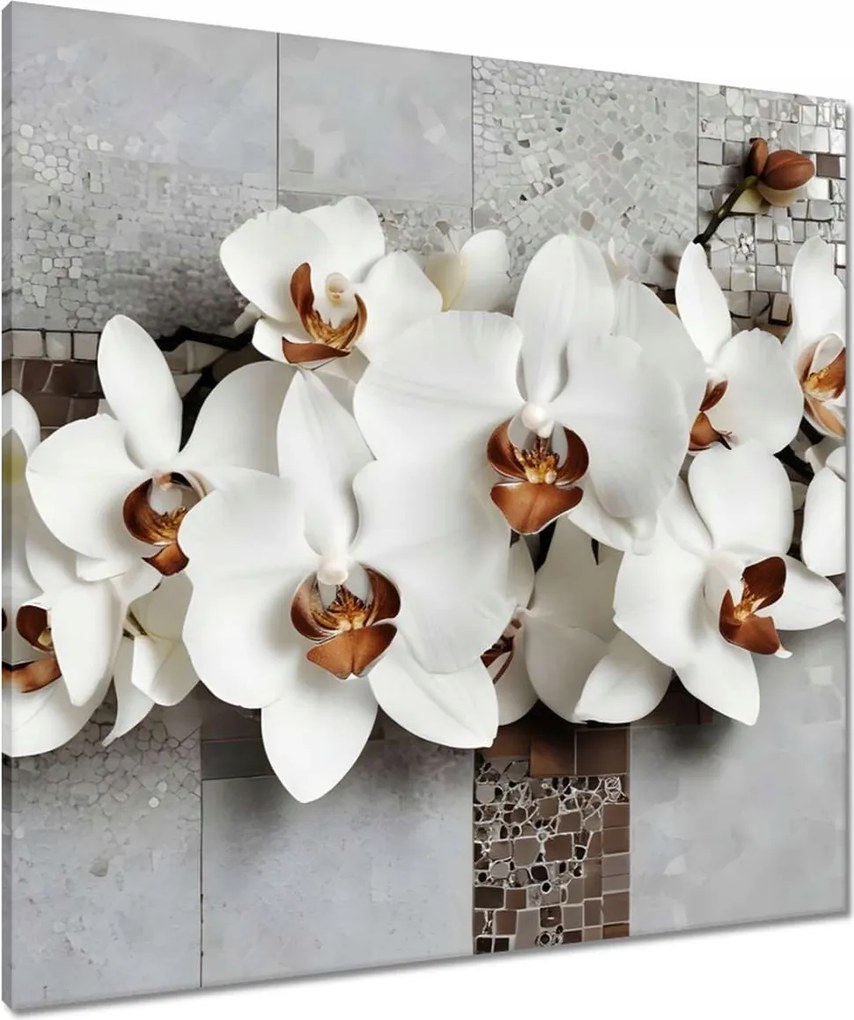 Vászonkép 80x80 Fehér orchideák és mozaik