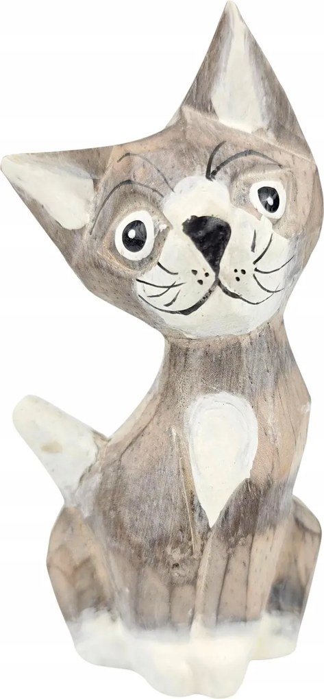 Dekoratív Macska figura Fa Faragott Kézzel Készített Festett Cica *10 cm