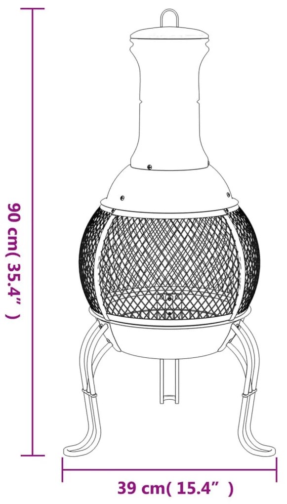 acél kerti tűzhely piszkavassal 39 x 39 x 90 cm