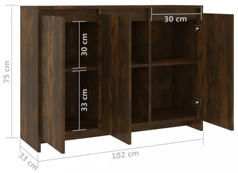 füstös tölgy színű szerelt fa tálalószekrény 102 x 33 x 75 cm