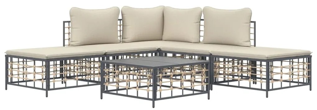 6 részes antracitszürke polyrattan kerti ülőgarnitúra párnákkal