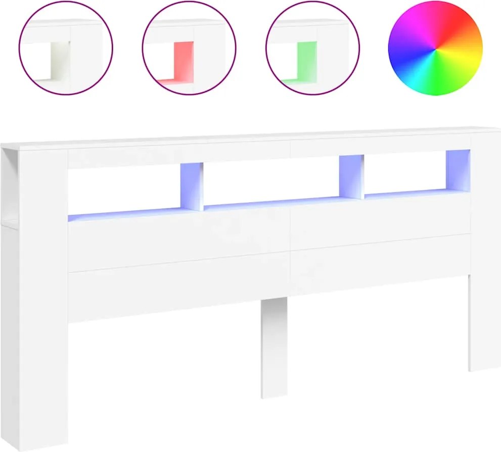 vidaXL fehér szerelt fa LED-es fejtámla 220x18,5x103,5 cm