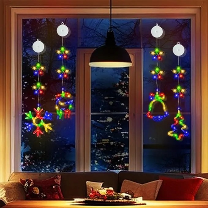 Ablak lámpák Karácsonyi dekoráció Csillag Rénszarvas Led elem 4db