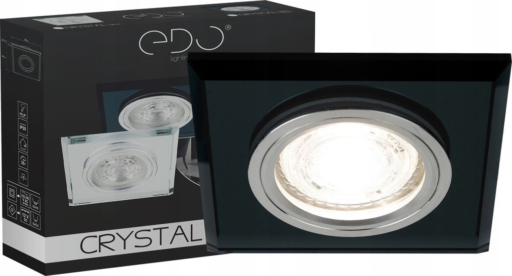 Edo Mennyezeti üveg halogén lámpatest Crystal Spot Négyzet fekete fix